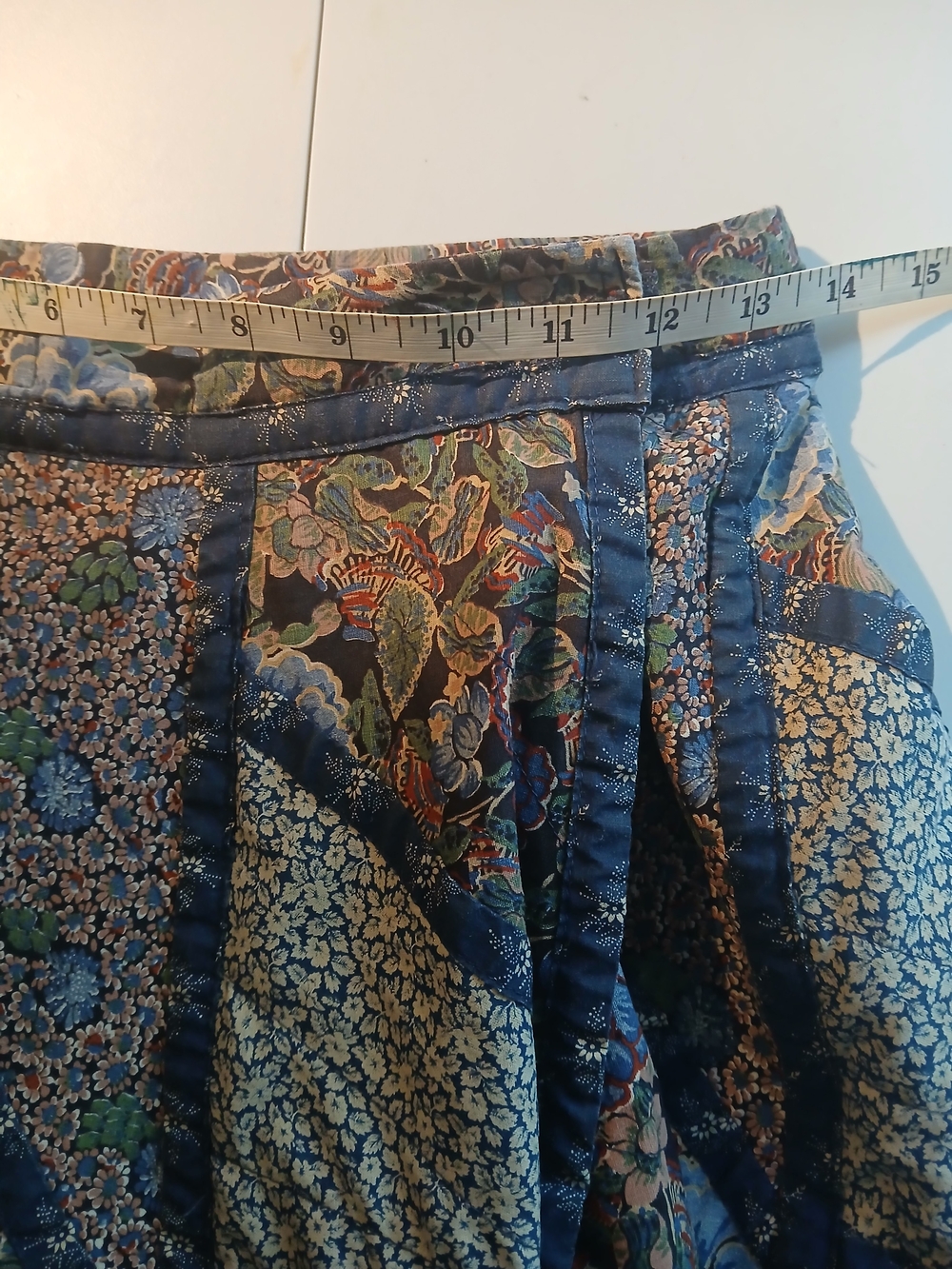 Vintage Festival Boho Patchwork Navy Floral Maxi Skirt Set with Belt - Picture 7 of 10